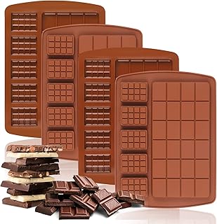 Palksky Chocolate Bar Mould Silicone, 4 Pcs Break Apart Chocolate Moulds for DIY Chocolate Bars, Candy Bar Moulds, Pralines, Caramels