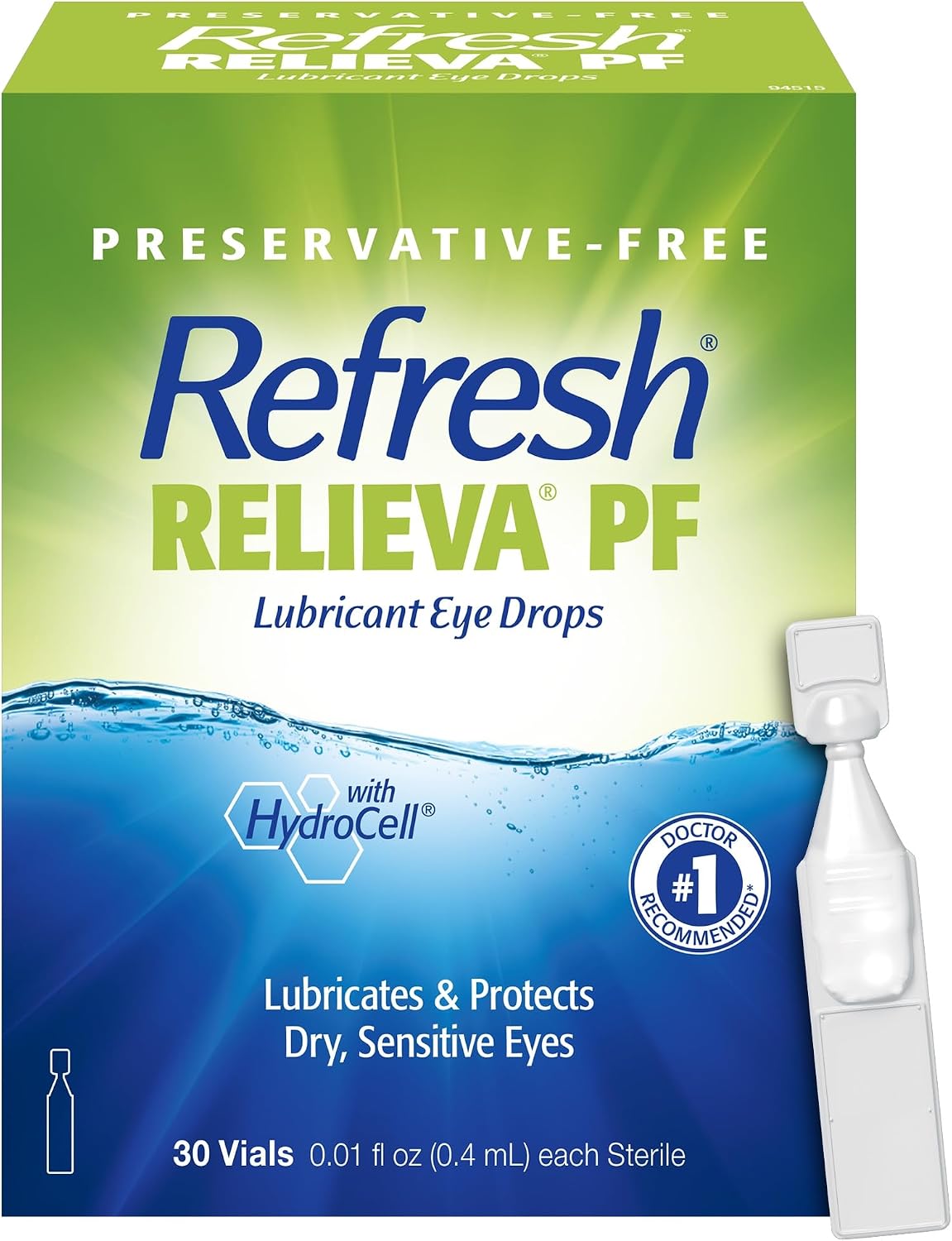 Refresh Relieva PF Lubricant Eye Drops for Dry Eyes, Preservative-Free, 0.01 Fl Oz Single-Use Containers, 30 Count