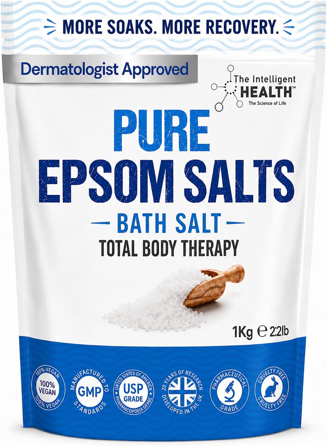 Magnesium Sulphate Bath Salts Soak, Muscle Magnesium Epsom Salts, 1kg | For Bathing and Foot Soaking, for Women & Men, Resealable, Total Body Therapy, Vegan & Cruelty-Free, Reduce Stress & Tension