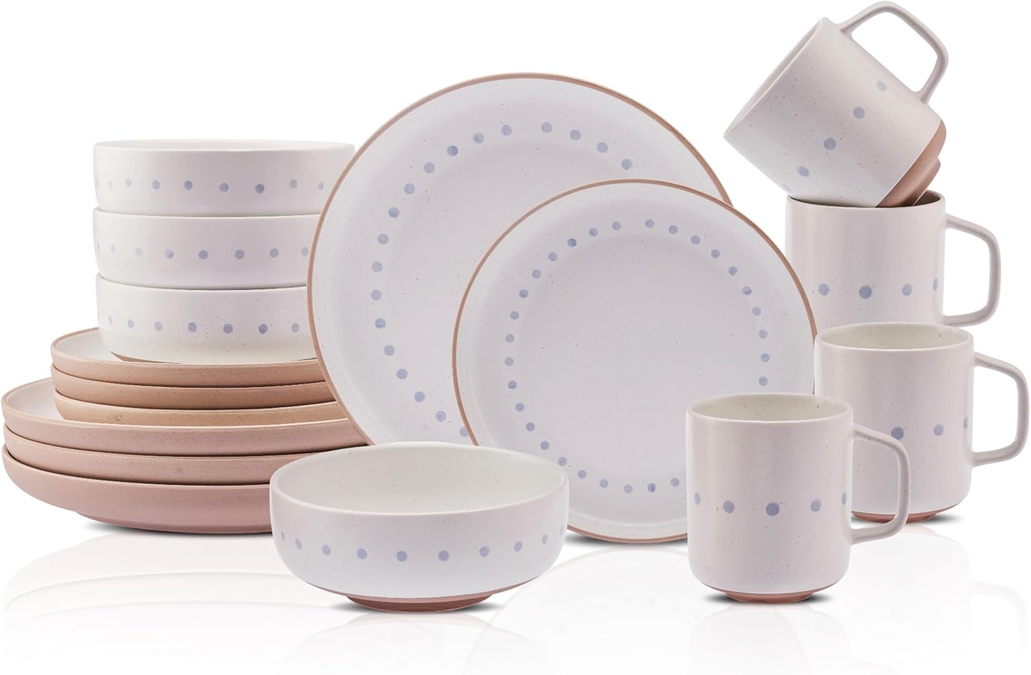 Karaca Haag Glaze Stoneware Dinnerware Set (16-Piece) - Kitchen Dishware Dining Set for 4 People - Microwave Safe Dinner Plates and Bowls Set (Multi)