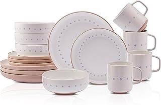 Karaca Haag Glaze Stoneware Dinnerware Set (16-Piece) - Kitchen Dishware Dining Set for 4 People - Microwave Safe Dinner Plates and Bowls Set (Multi)