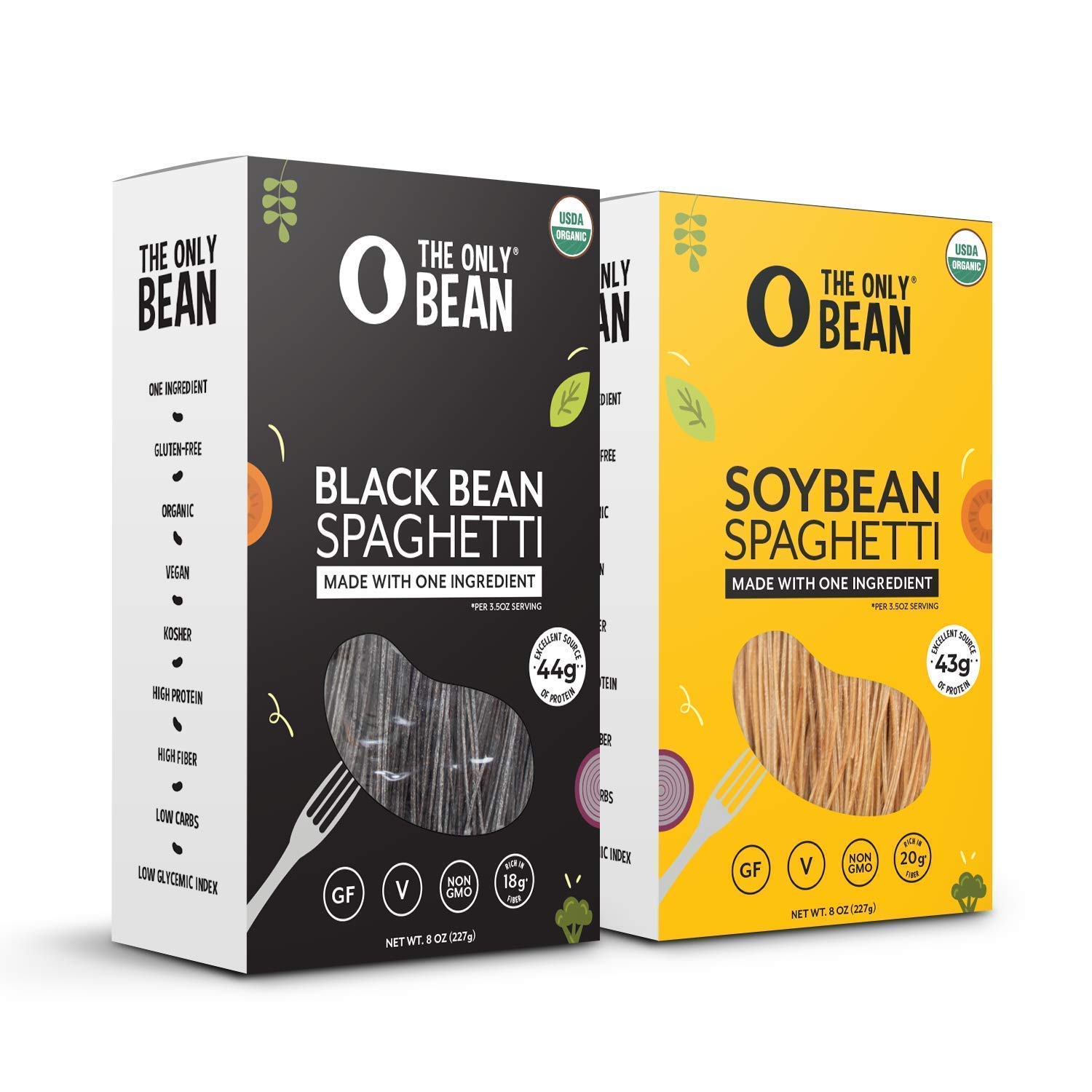 The Only Bean - Organic Soy and Black Bean Spaghetti Pasta - High Protein, Keto Friendly, Gluten-Free, Vegan, Non-GMO, Kosher, Low Carb, Plant-Based Bean Noodles - 8 oz (Variety Pack) (2 pack)