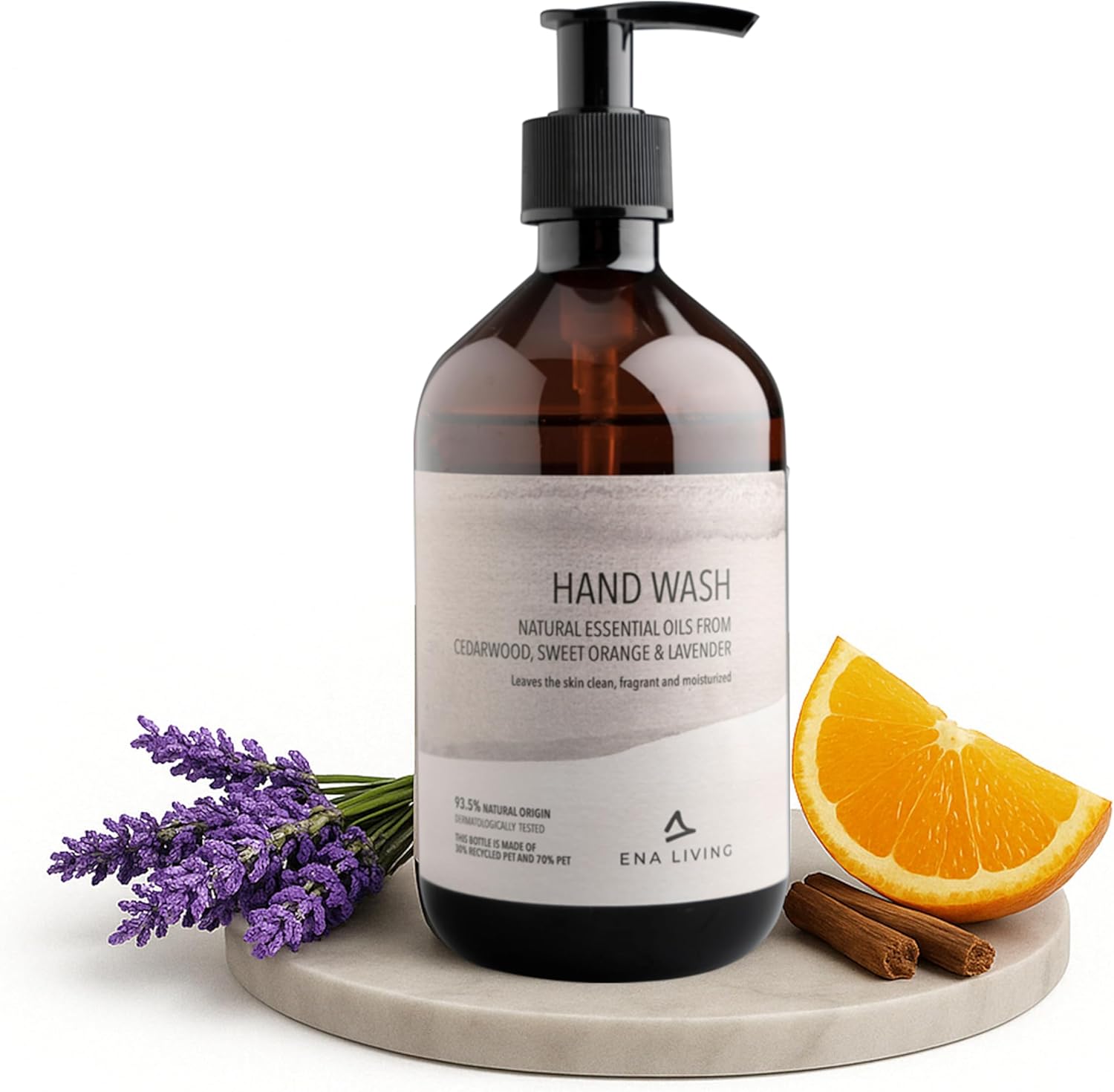 ENA Living Cedar Scented Hand Wash | 500ml | Hand Wash for All Skin Types | Luxury Hand Wash with Sweet Orange, Lavender and Cedar Oils | Moisturising Hand Wash with Aloe Vera and Castor Oil