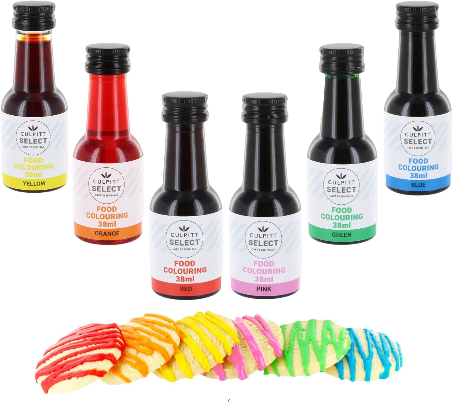 Culpitt Food Colours | 6 Pack | Made In UK | Red, Blue, Green, Pink, Orange, Yellow, Liquid Colour For Baking, Cooking, And Cake Decorating - 228ml