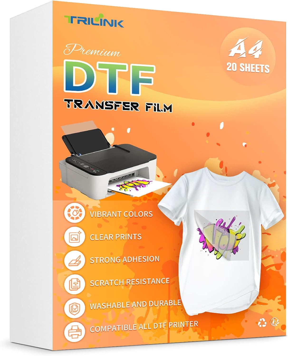 DTF Transfer Film Paper A4 (8.5" x 11") - 20 Sheets Premium PET Direct to Film Transfer Paper for Sublimation - Works on Cotton, Polyester, and More Fabrics - Ideal for T-Shirts Printing