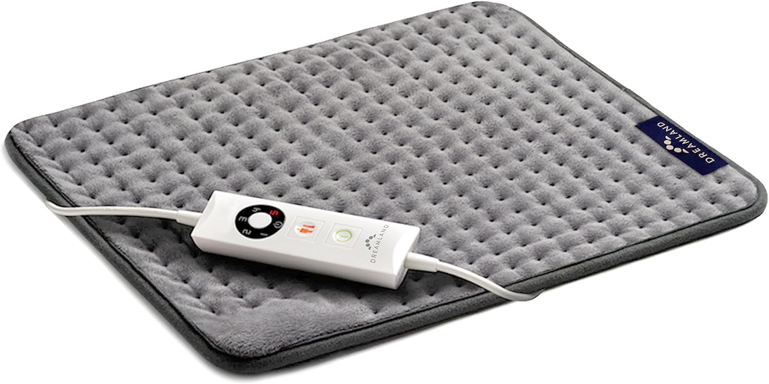 Dreamland Revive Me – Heat Pad, Grey, Fast Heat-up, 3-Hour Adjustable Temperature, Auto Safety Shut-Off, Machine Washable, Ideal for belly, back, neck, period pain, 40x35cm