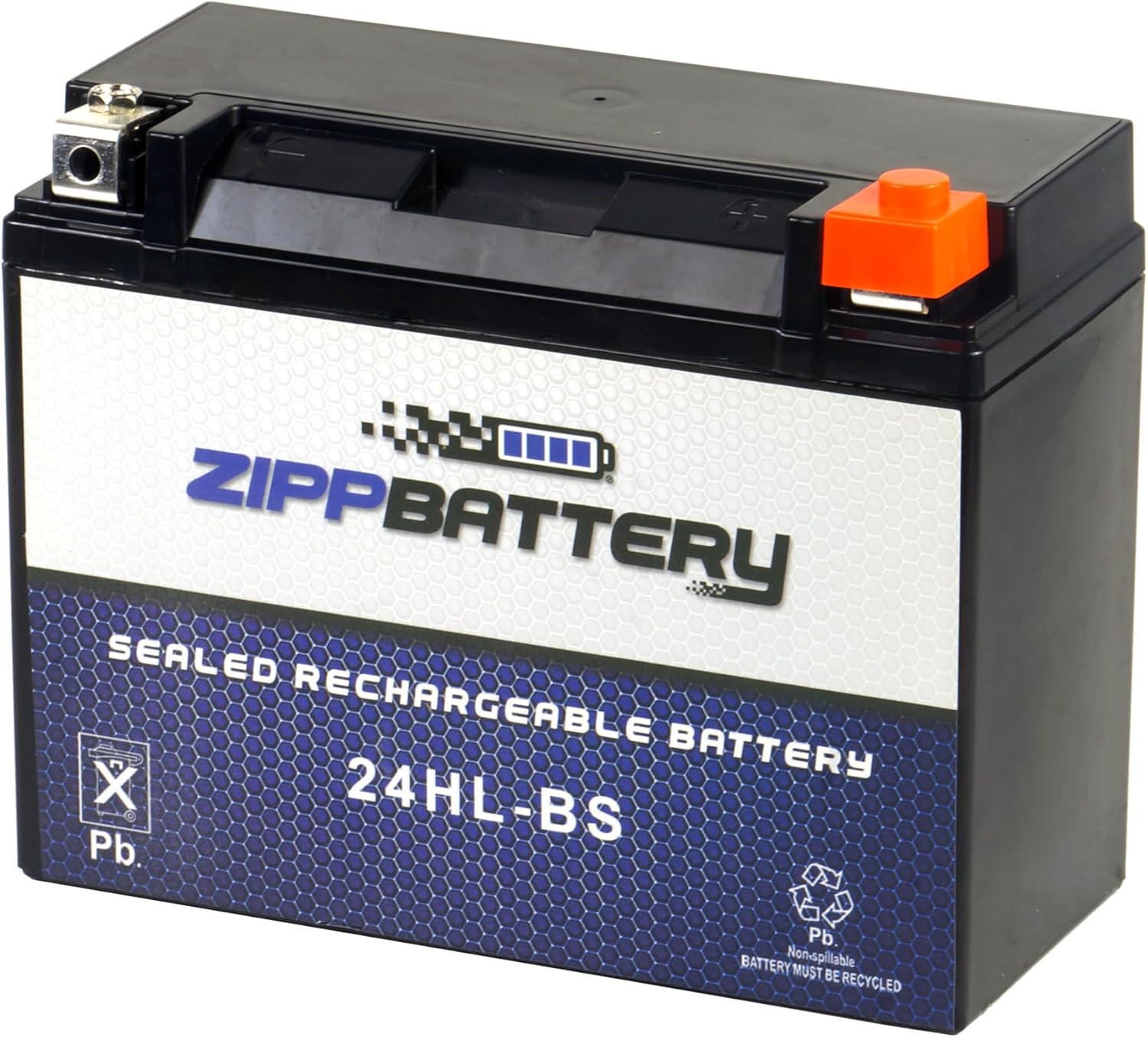 ZIPPBATTERY 24HL-BS Maintenance-Free 12V 21Ah Battery Replacement for ATV, Motorcycle, Jet Skis, Scooter, UTV, and More - Nut and Bolt (T3) Terminal
