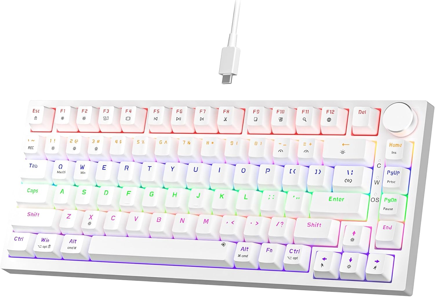 Newmen GM326 Mechanical Keyboard,Wired Gaming Keyboard,75% Percent TKL Hot Swappable Compact LED Backlit USB C Mechanical Gaming Keyboards with Knob for PC Windows Mac,QWERTY Layout,White,Red Switches