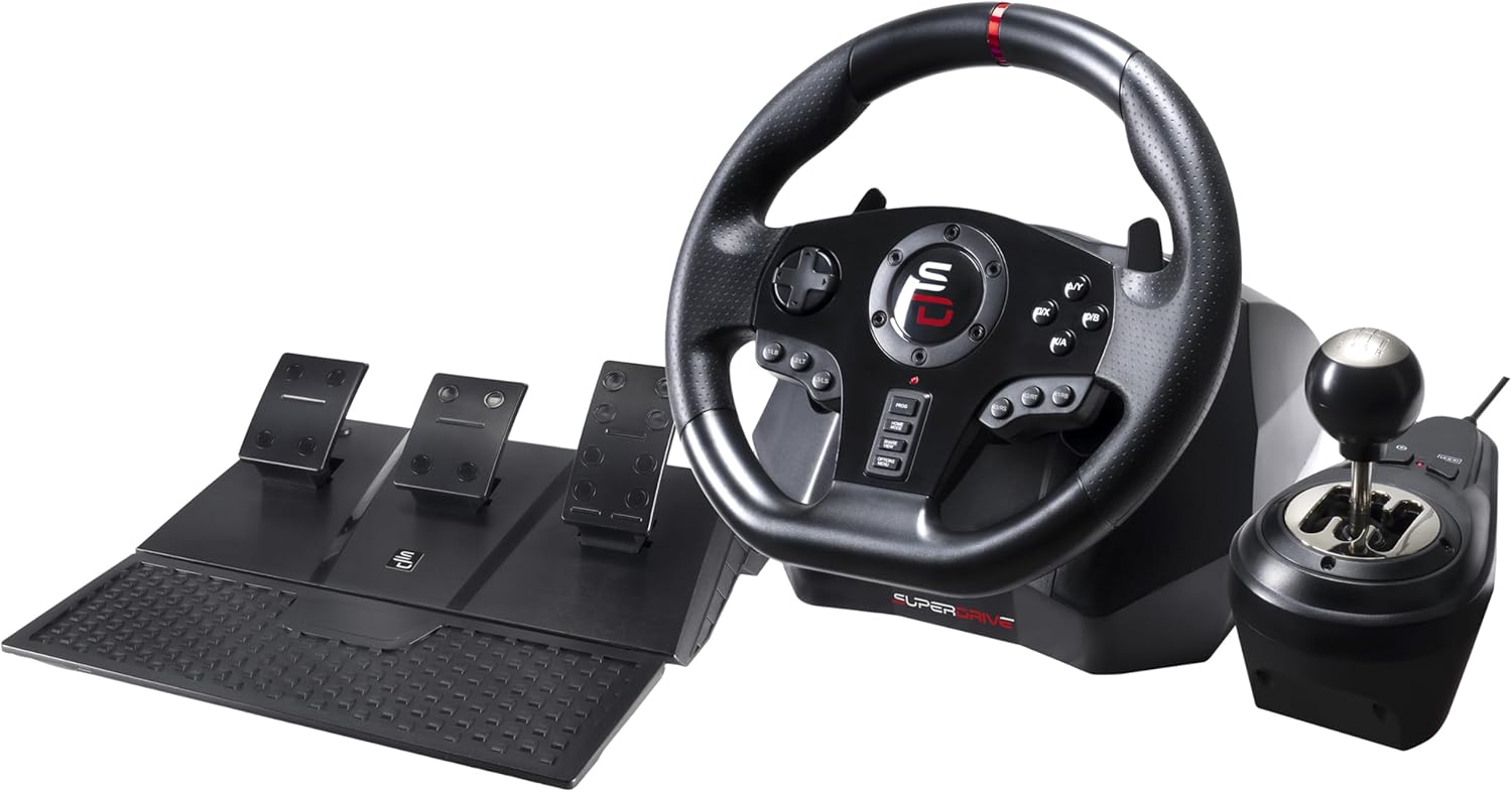Subsonic Superdrive Gs850-X racing wheel with manual shifter, 3 pedals, shift paddles for Xbox Series X/S, PS4, Xbox One (programmable for all games)
