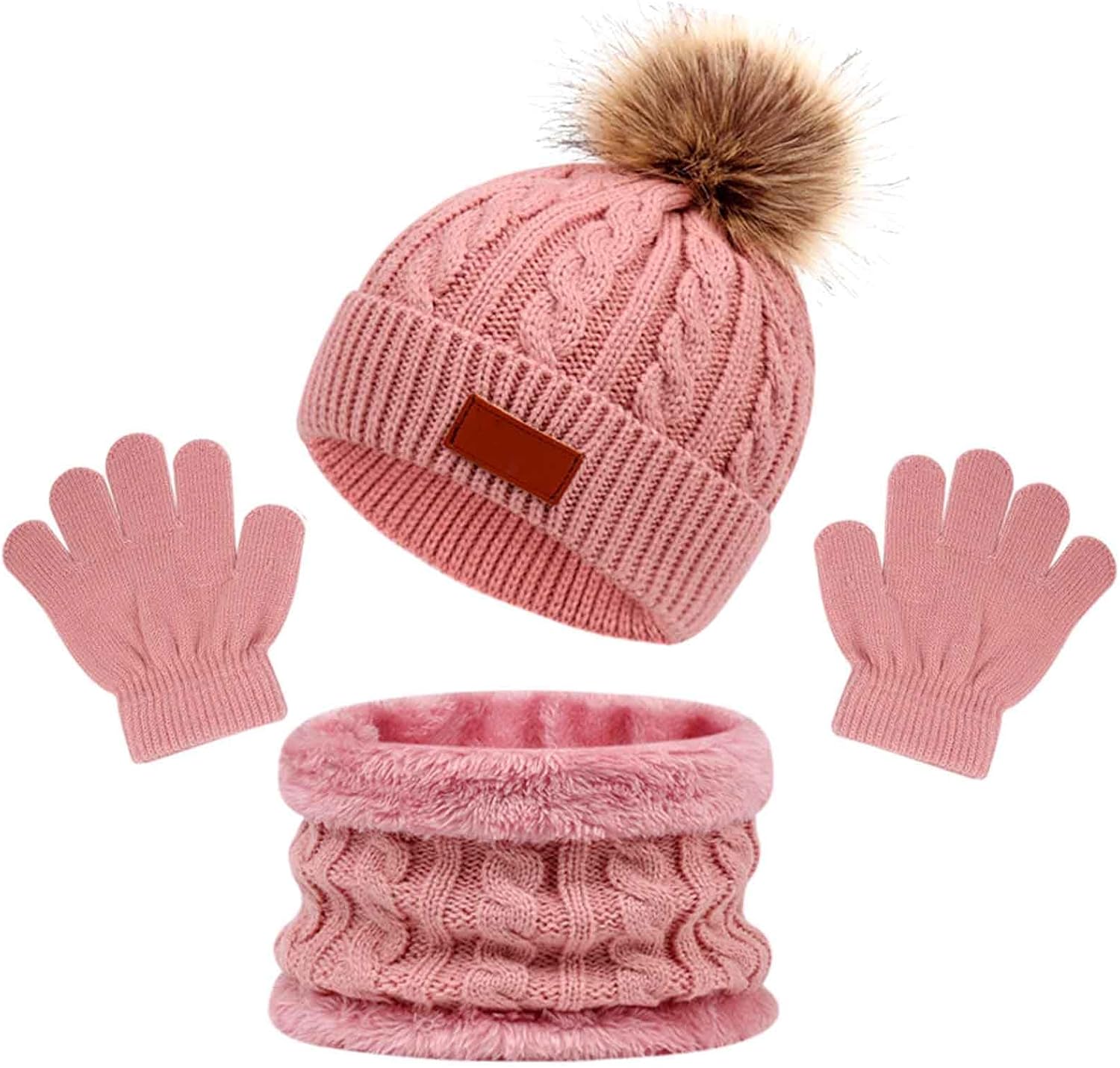 AWAVM 3Pcs Kids Winter Warm Beanie Hat Scarf Gloves Set for 1-5 Years Old Boys Girls. Winter Accessories Sets for Children Outdoor Sports, Knit Thick Warm Fleece Lined Thermal Sets