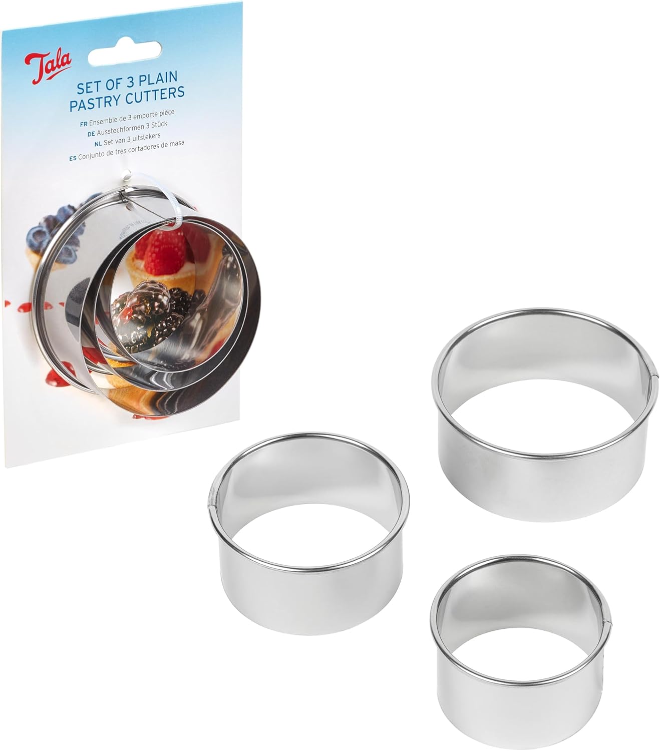 Tala Stainless Steel Pastry Cutters Set of 3, Durable Round Cookie & Biscuit Cutters in Small, Medium & Large Sizes, Ideal for Pastry, Dough, Sugarpaste & Baking, Premium Quality Kitchen Baking Tools