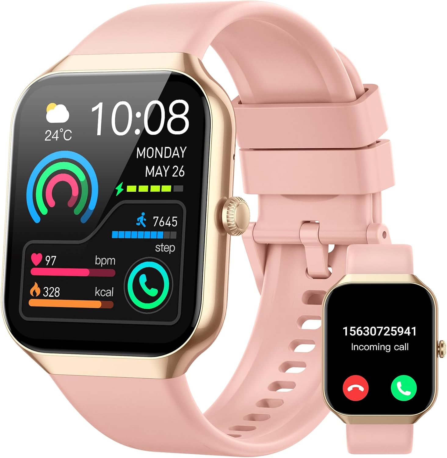 Smart Watch for Men Women (Answer/Make Call), 1.96"HD Smartwatch with Heart Rate/Sleep Monitor/Pedometer, 113+ Sports Fitness Tracker Watches, IP68 Waterproof Activity Tracker for Android iOS-Pink