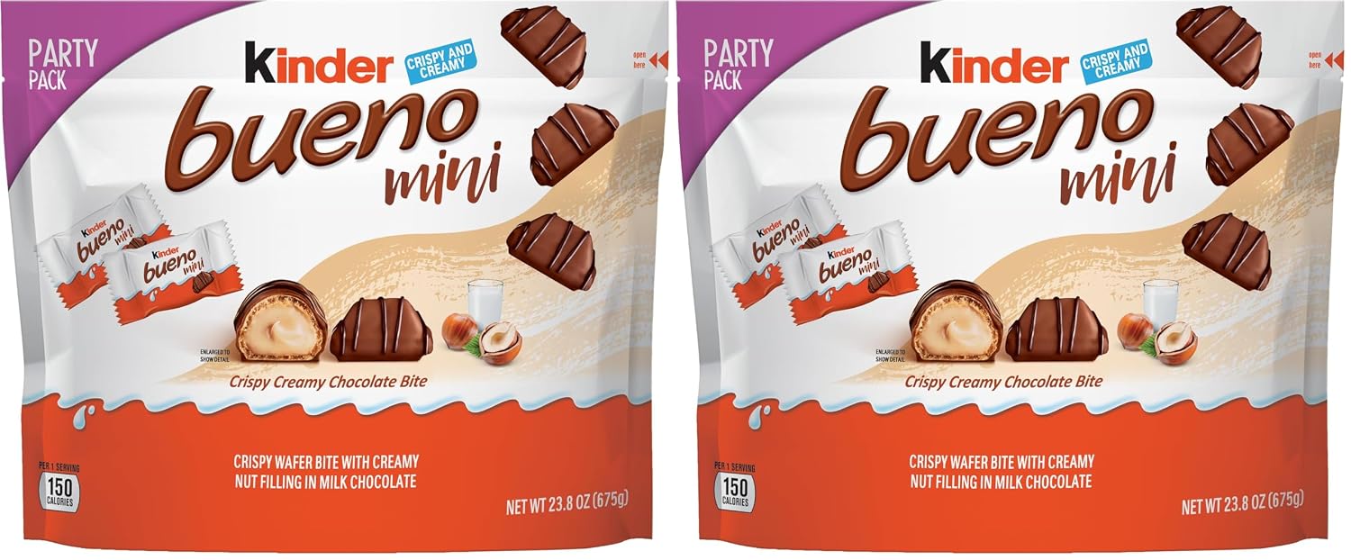 Kinder Bueno Mini Chocolate Bites with Crispy Wafer and Hazelnut Cream, Individually Wrapped, Party Pack, 23.8 oz (Pack of 2)