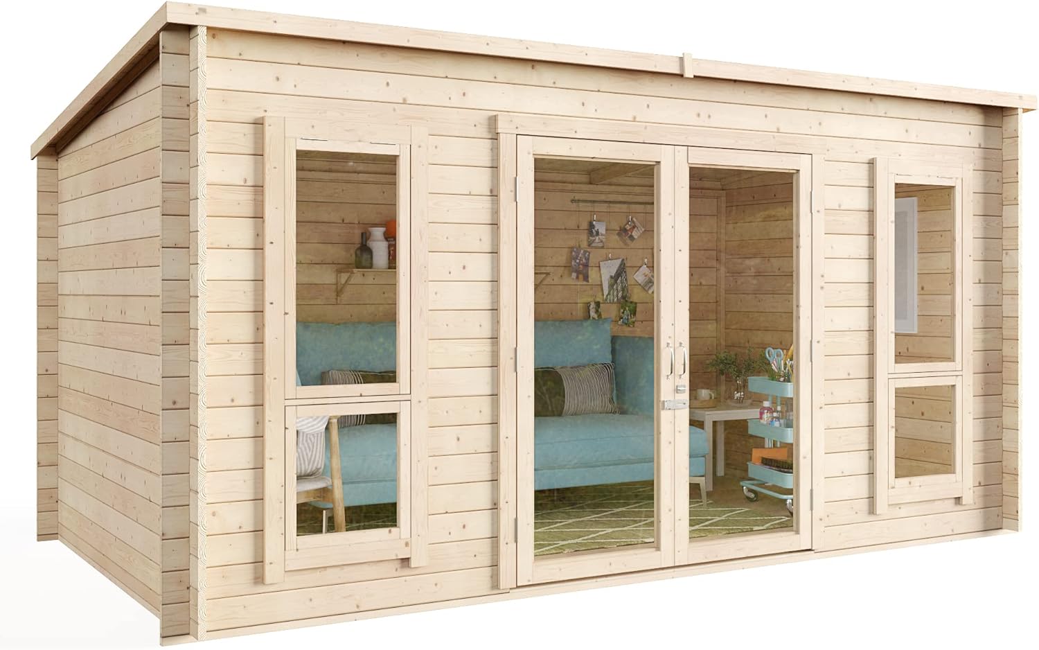 BillyOh Log Cabin Summerhouse Garden Office Studio Summer House Modern Pent Carmen Outdoor Room (Pressure Treated, 14 x 8)