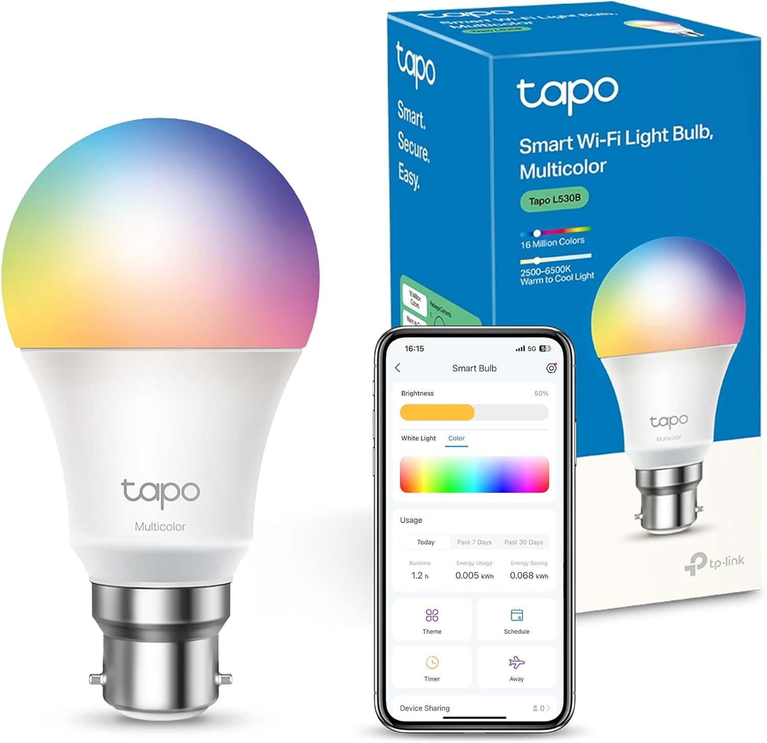 Tapo L530B Smart Bulb, B22 Multicolor Alex Light Bulb, 8.7W (60W), Dimmable, Schedule & Timer, Away Mode, Energy Saving, Voice Control Alexa & Google, App Remote Control