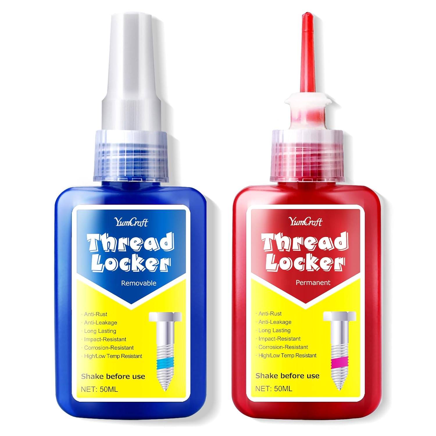 Thread Lock 100ml, Threadlocker Lock Tight High Strength+Medium Strength, Thread Locking Seal Fastener, Curing Screw Metal Glue for Nuts, Bolts, Metals, Prevent Loosening, Corrosion, Leakage