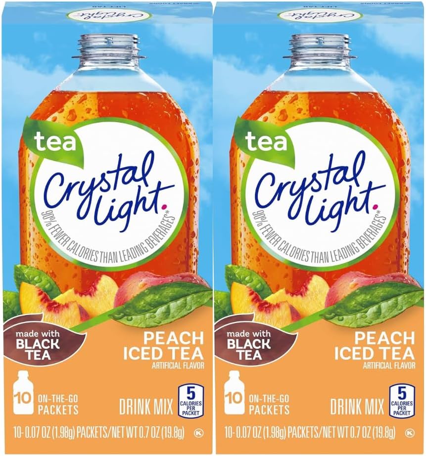 Crystal Light Drink Mix On The Go - 2 Boxes, 10 Sachets Per Box - Add to Glass or Bottle of Water (Peach Tea)