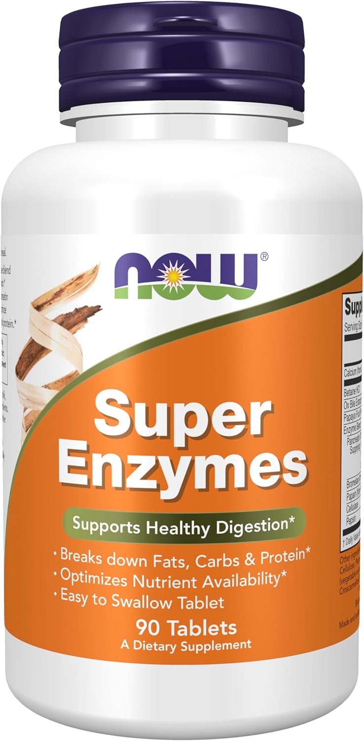 NOW Foods Supplements, Super Enzymes, Formulated with Bromelain, Ox Bile, Pancreatin and Papain, Super Enzymes, 90 Tablets