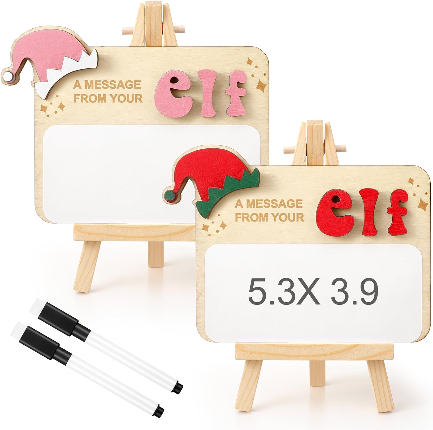 Ctosree 2 Sets Message from Your Elf Sign Kit Reusable Dry Erase Board with Marker and Bracket Christmas Wooden Elf Message Whiteboard with Accessory Christmas Decor