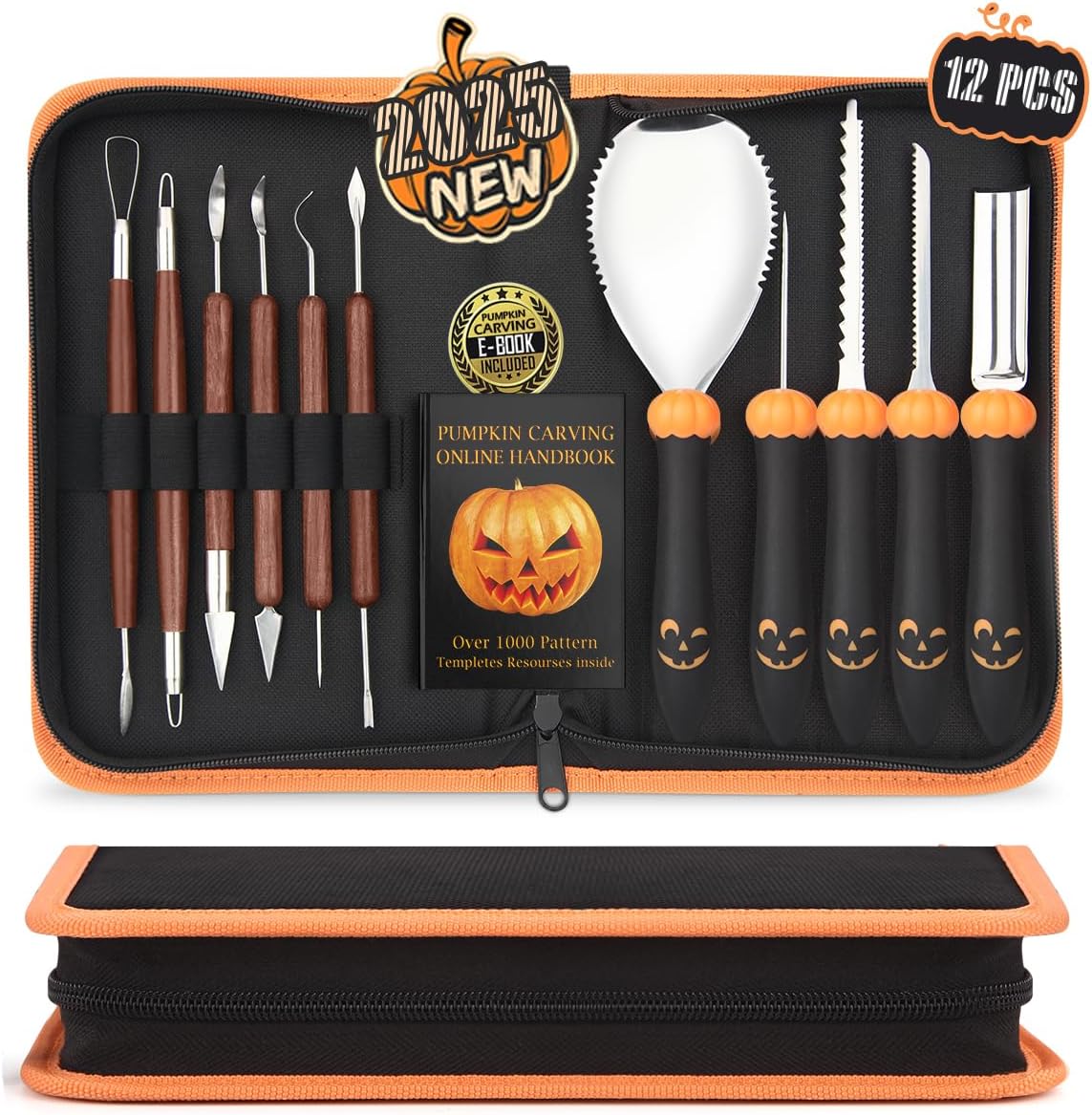 Upgraded Pumpkin Carving Kit for Adults & Kids with Professional Detail Sculpting Tools, Heavy Duty Stainless Steel Knife Set with Carrying Case for Halloween Decoration