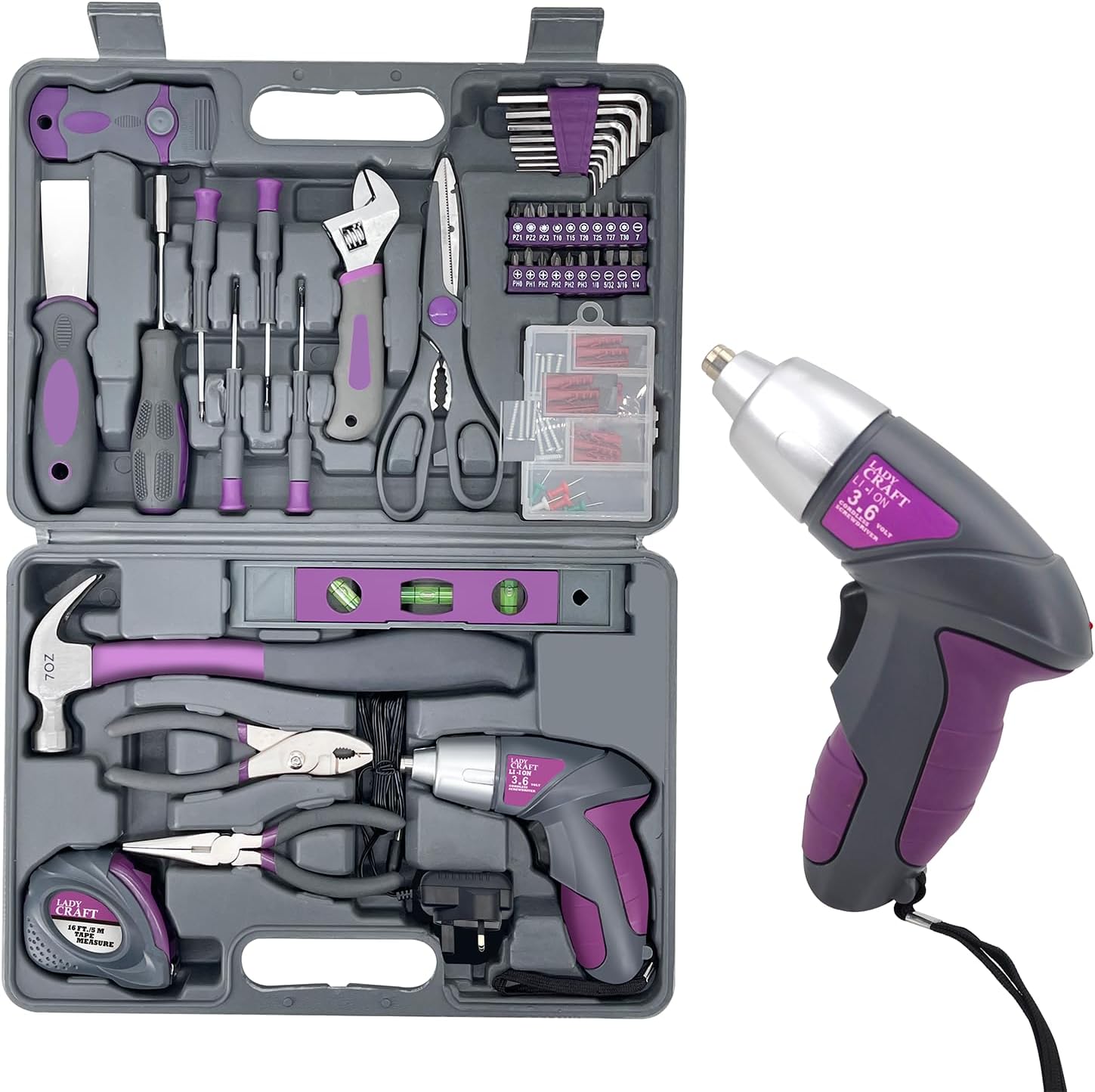 Werktough Pink Tool Kit 44PCS 4V Electric Screwdriver Ladies Tool Kit Set DIY Home Repair Set Toolbox Hand Tool Kit Storage Case Gift Set