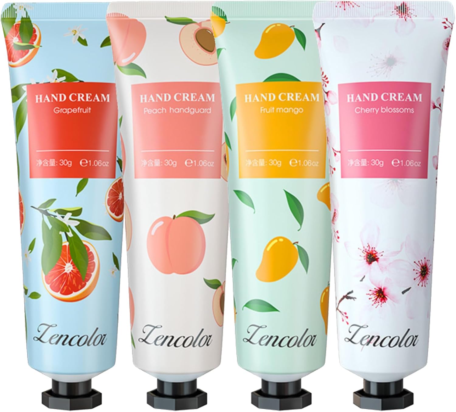 Hand Cream Gift Set, 4PCS Mini Hand Cream Multipack for Very Dry Hands Working Hands, Non-greasy Moisturizing Nourishing Hand Moisturiser for Women girls (Cherry Blossom, Mango, Peach, Grapefruit)