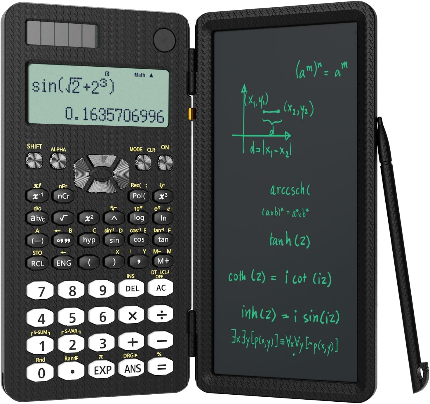 Scientific Calculator for Students with Notepad, ROATEE Middle and High School Supplies for Students, 82 MS Foldable 2-Line Display Science Calculator with Writing Tablet, Solar and Battery Powered