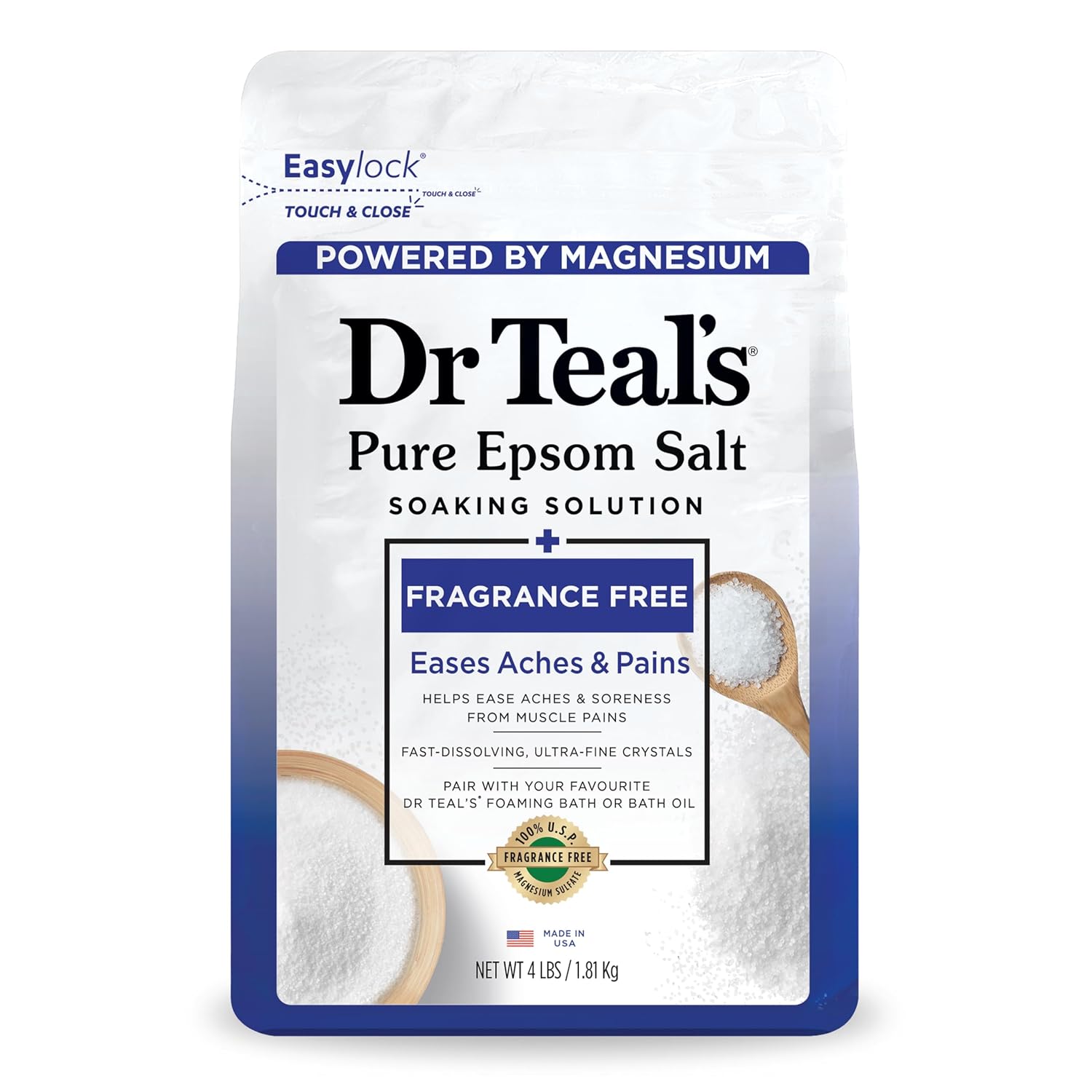 Dr Teal's Epsom Salt Magnesium Soak, Fragrance Free, 4 lbs