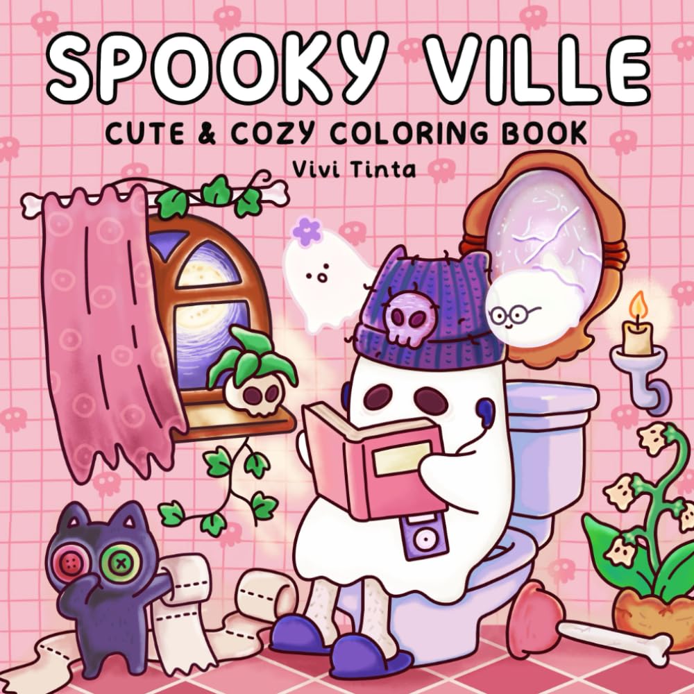 Spooky Ville: Cute & Cozy Coloring Book for Adults and Teens Featuring Hygge Moments for Relaxation