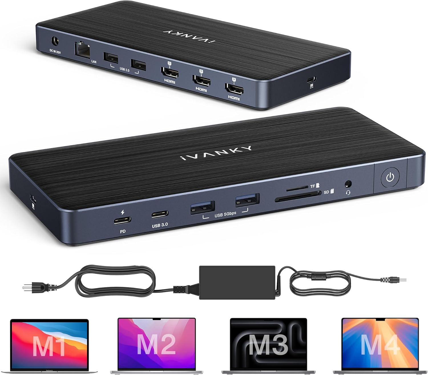iVANKY 14-in-1 FusionDock Pro 1+ for M1/ M2/ M3/M4 MacBook DisplayLink Docking Station with 180W Power Adapter, Triple 4K@60Hz Monitor Mac mini Air Dock 3HDMI 2.0, 96W PD, 10Gbps, 2.5GbE, SD/TF 4.0