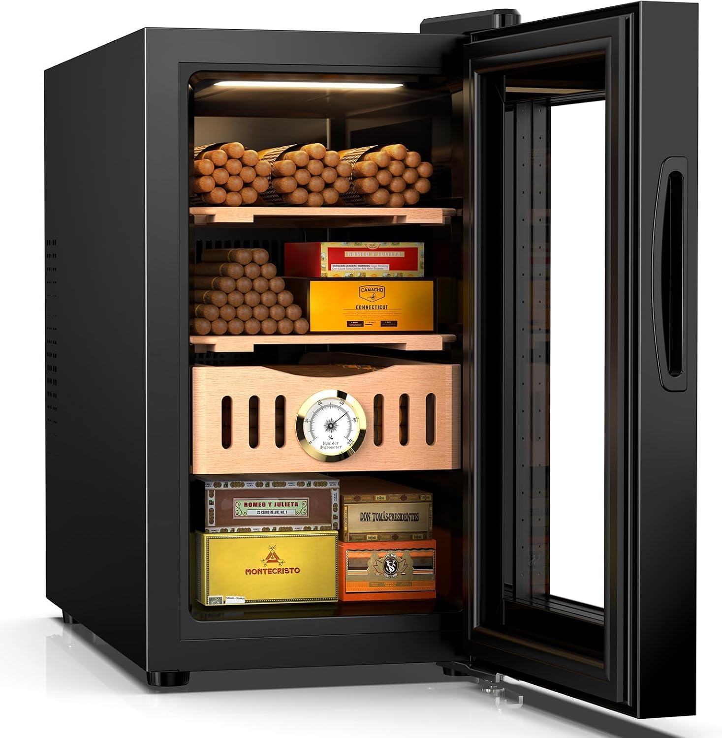 Mojgar 25L Electric Humidor, 200 Counts Cigar Humidor Cabinet with Cooling Temperature Control, Electric Cooling Cigar Fridge with Spanish Cedar Wood Shelves & Hygrometer