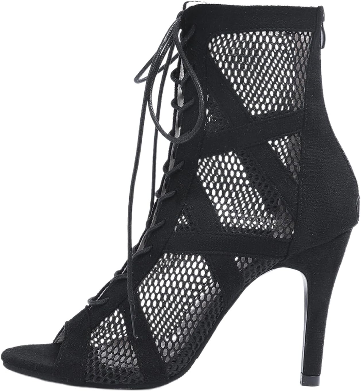 Women's Dance Heels Lace Up Mesh Ankle Dancing Boots Ladies Latin Ballroom Dance Shoes Summer Peepo Toe High Heel Sandals Elegant Party Wedding Prom Bridal Stiletto Heels for Women UK