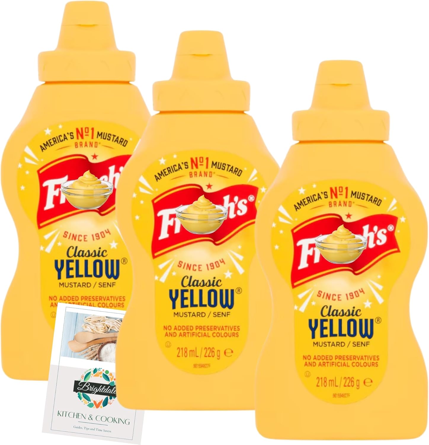 American Mustard Bundle with Frenchs Classic Yellow Mustard 226g 3 Pack + Brightdale Kitchen Booklet