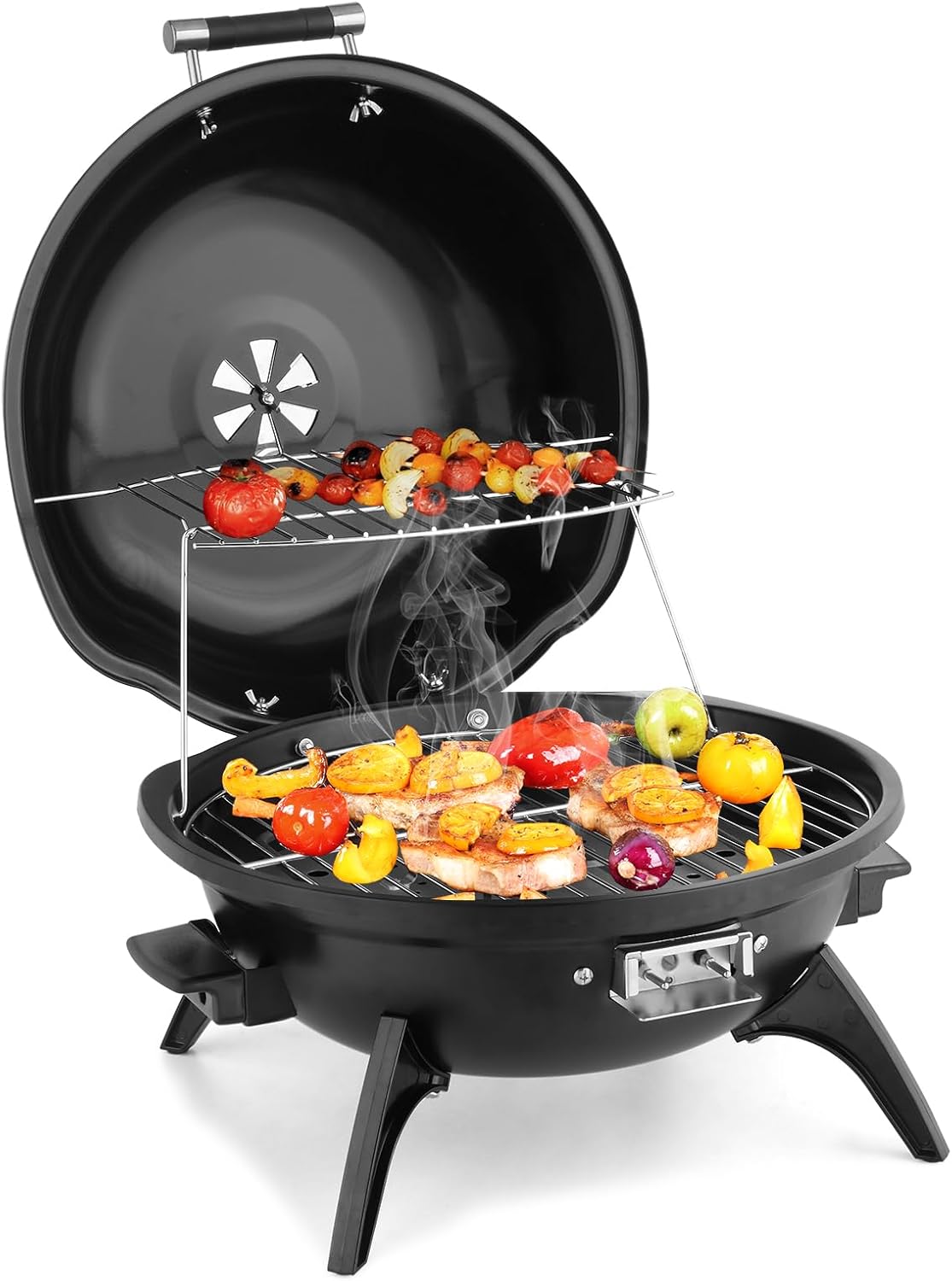Electric Tabletop BBQ Grill, Portable Removable Countertop Barbecue Grill with Double Layer Design for Kitchen Garden Patio Balcony Outdoor & Indoor Use, 1600W, Black