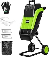 VIVOSUN 15-AMP Electric Wood Chipper and Shredder with Wheels and Safety Locking Knob, Equipped with Plunger, 50L Collection Bag, Additional Blades and Carbon Brushes, Gloves & Goggles, Green