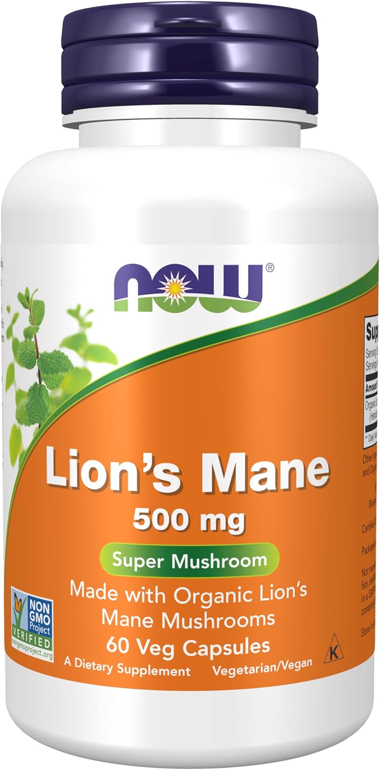 NOW Foods Supplements, Lion's Mane 500 mg, Super Mushroom, Made with Organic Lion's Mane Mushrooms, 60 Veg Capsules