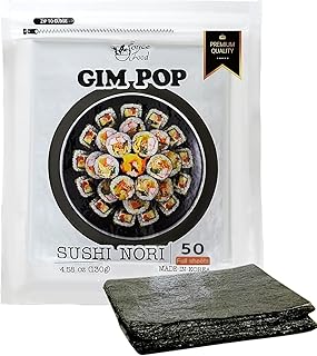 Gim Pop Nori Sheets for Sushi Gimbap Roasted Seaweed Sheet All Natural Dried Seaweed for Wrap Rice, Onigiri, Sushi - Product of Korea, Restaurant Quality (50 Full Sheets,130g)