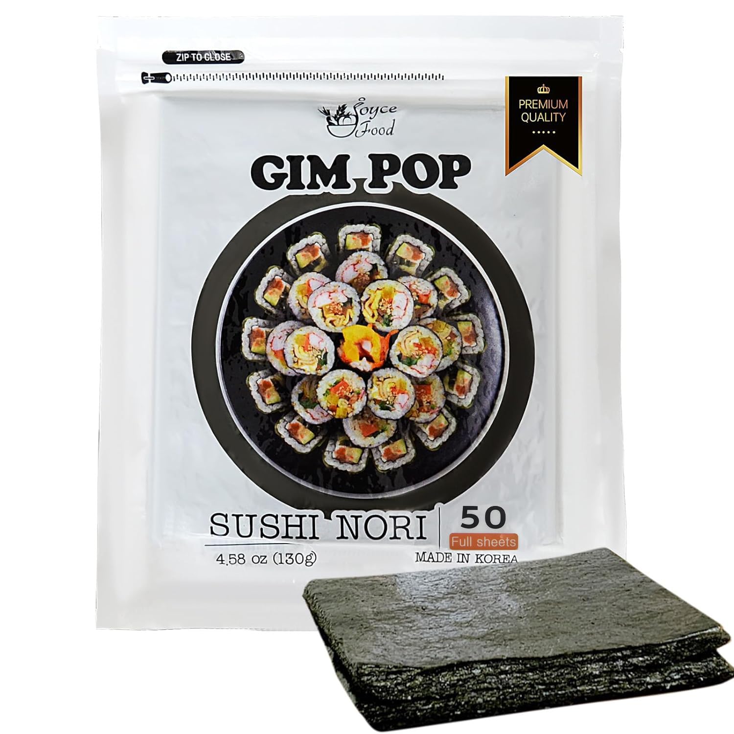 Gim Pop Nori Sheets for Sushi Gimbap Roasted Seaweed Sheet All Natural Dried Seaweed for Wrap Rice, Onigiri, Sushi - Product of Korea, Restaurant Quality (50 Full Sheets,130g)