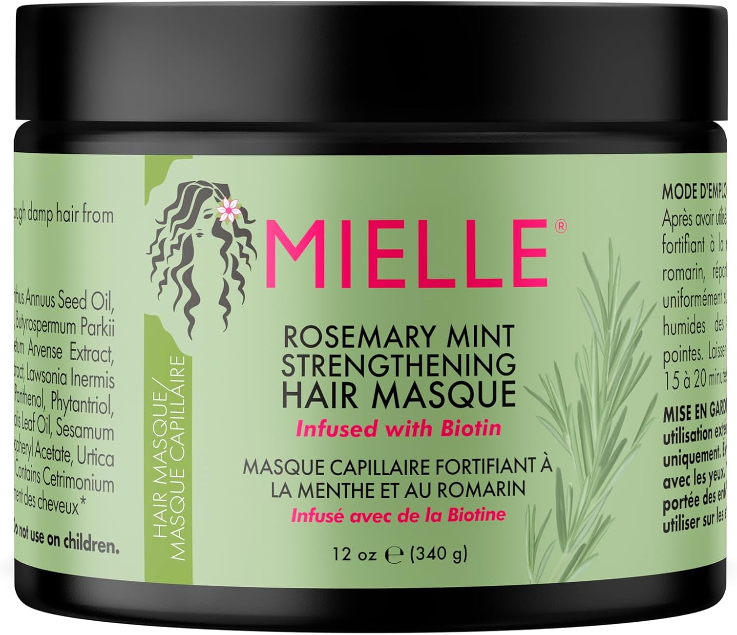 Mielle Rosemary Mint Strengthening Hair Masque, Essential Oil & Biotin Deep Treatment, Miracle Repair for Dry, Damaged, & Frizzy Hair, 340 ml (Pack of 1)