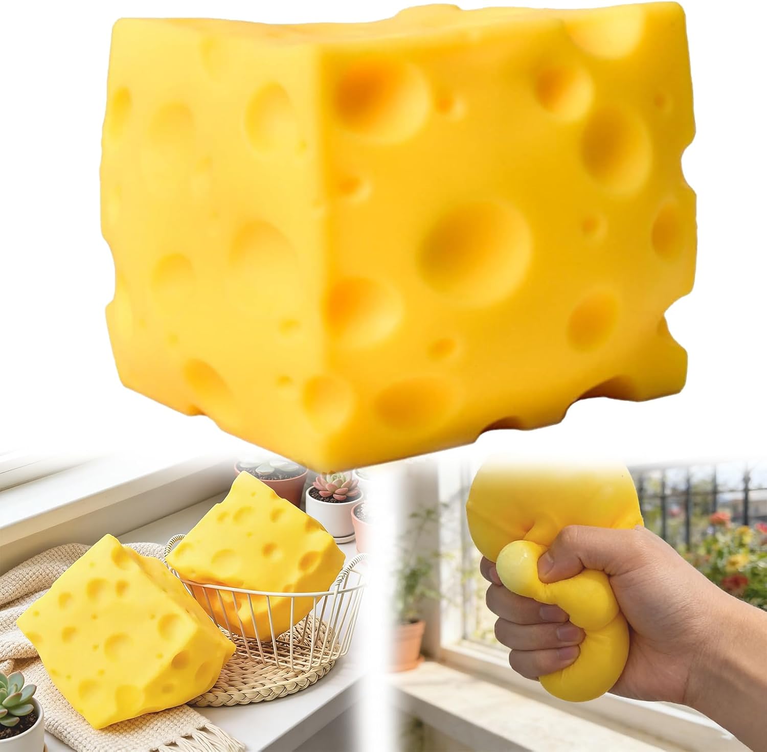 Cheese Squishy, Soft Cheese Squishy Stress Relief Block,Cheese Squeeze Stress Toy, Portable Decompression Sensory Toy, Anxiety Relief Calming Fidget Toy for Kids Adults Office Home Travel (6cm)