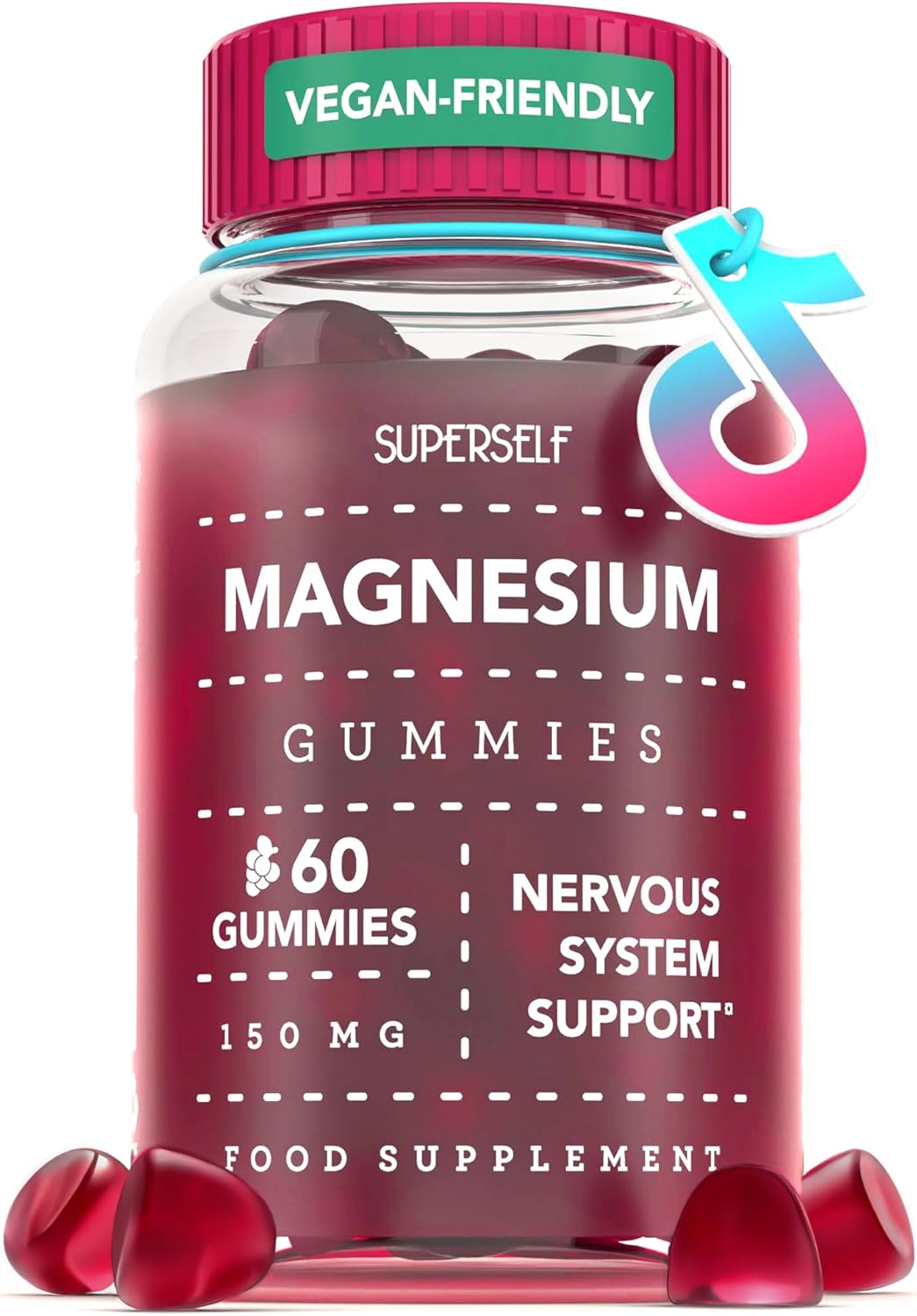 Magnesium Gummies for Adults & Kids - 150mg Magnesium Supplements for Sleep, Relaxation & Muscle Support - Natural Grape Flavour - No Artificial Colours - Vegan - 60 Gummies Easy to Chew