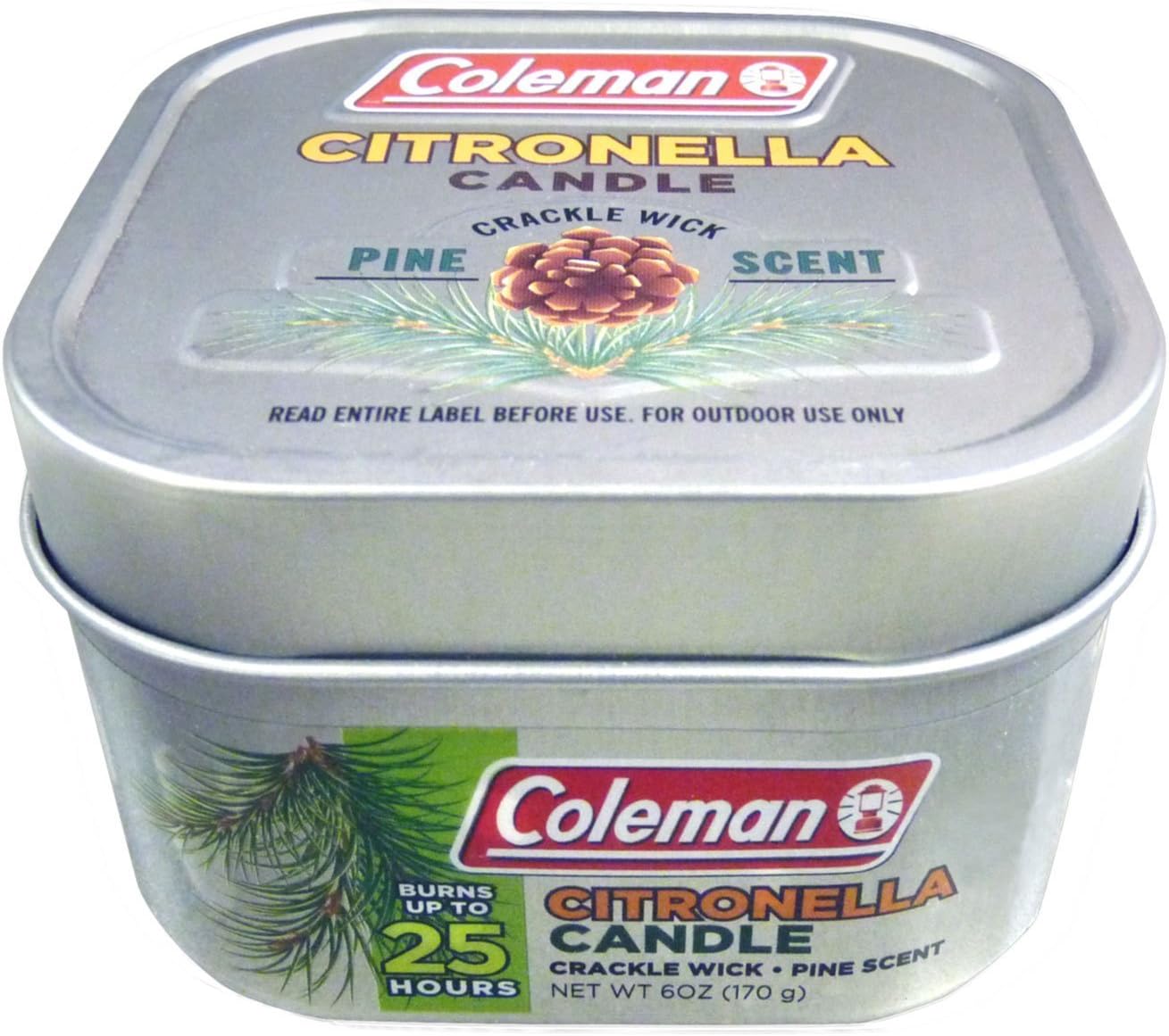Coleman Pine Scented Citronella Candle with Wooden Crackle Wick - 6 oz Tin