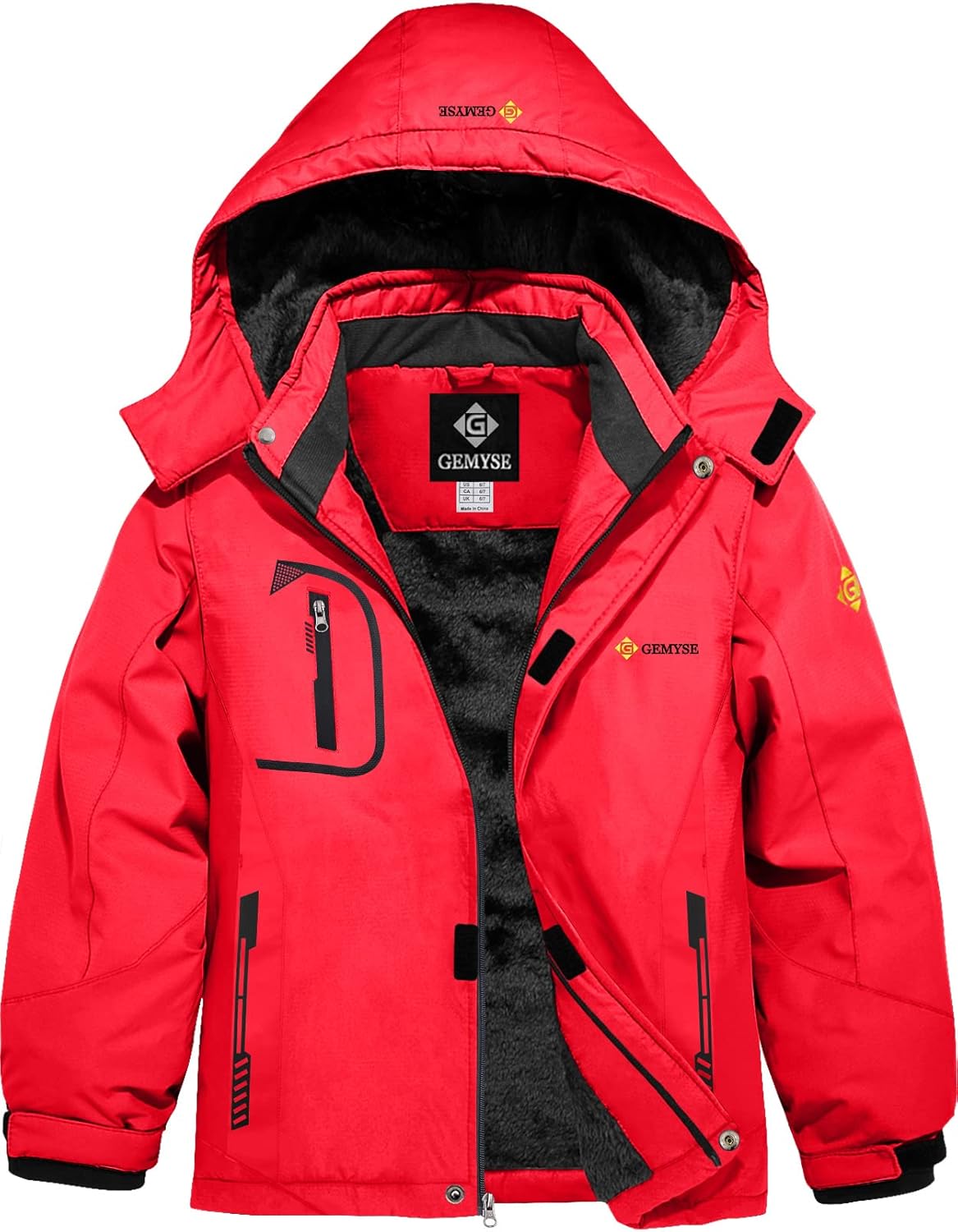 GEMYSE Boy's Waterproof Ski Snow Jacket Fleece Windproof Winter Jacket with Hood