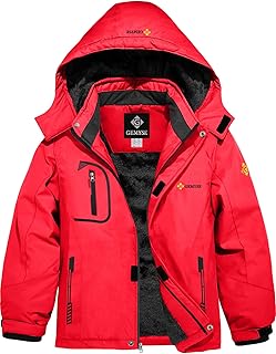 GEMYSE Boy's Waterproof Ski Snow Jacket Fleece Windproof Winter Jacket with Hood