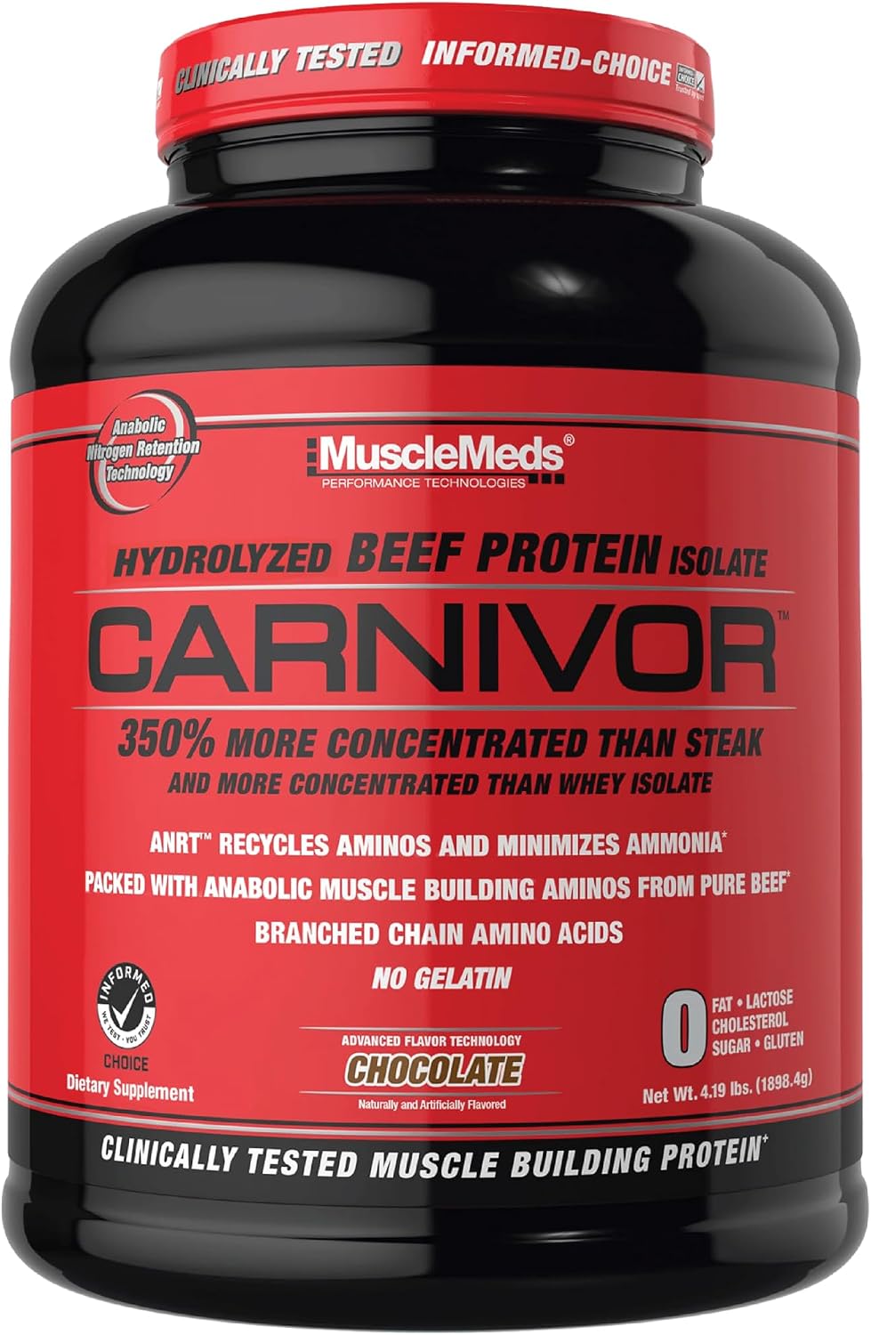 MuscleMeds CARNIVOR Beef Protein Isolate Powder, Muscle Building, Recovery, Lactose Free, Sugar Free, Fat, Free, 23g Protein, Halal Certified, Chocolate, 56 Servings