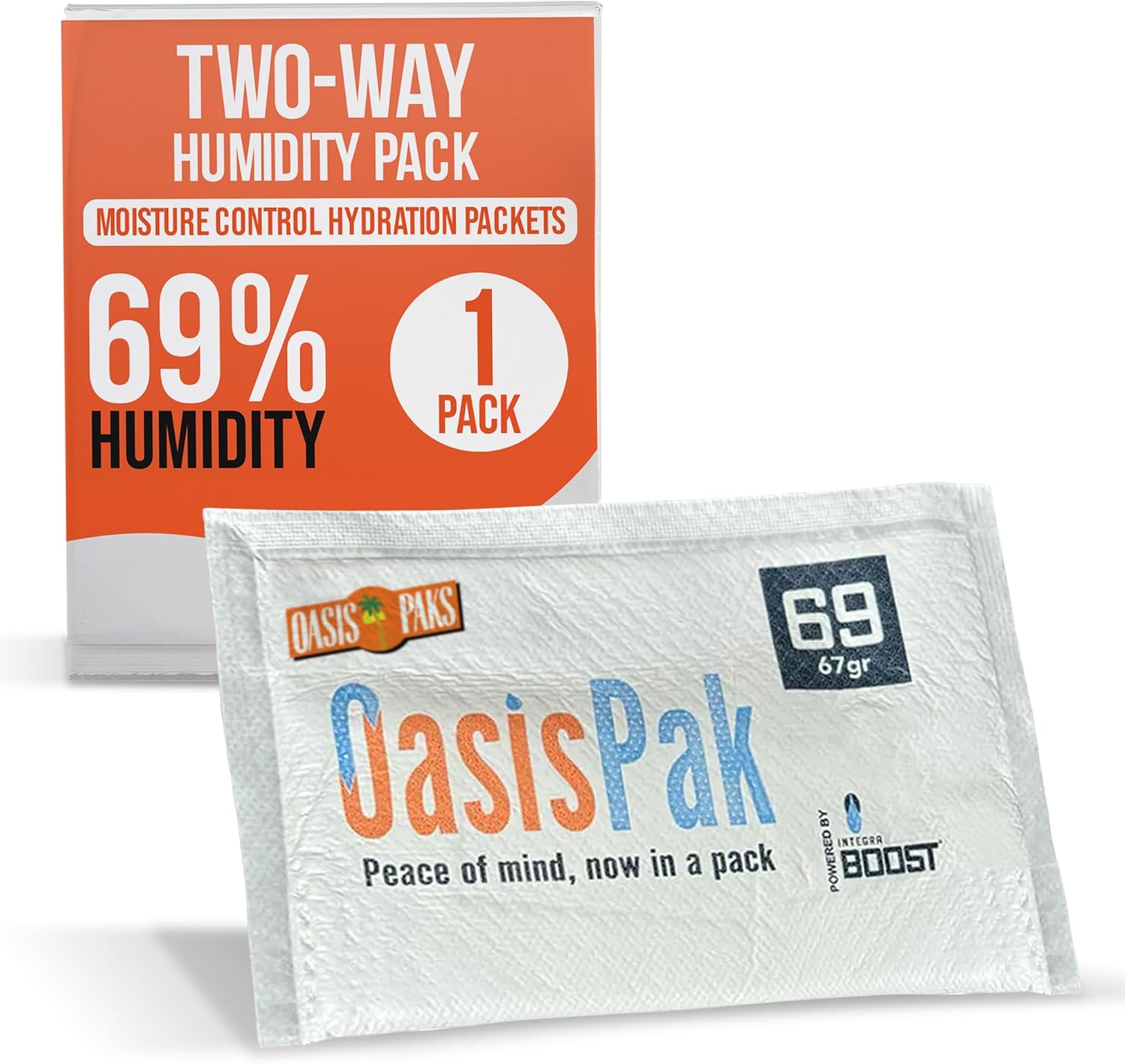 Oasis Pak Two-Way Humidity Packs - Ultimate Moisture Packs for Storage - Prevent Overdrying - Ideal Humidifier Packs & Hydration Packets - 67 Grams, 69% Humidity Level (1 Pack)