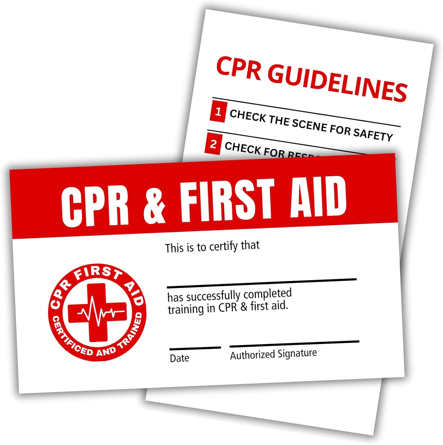 CPR First Aid Certified Certification Wallet Card | 30pk 2x3.5” Cardstock Paper Instructions Tips Pocket Guide AED Emergency Contacts Class Instructor