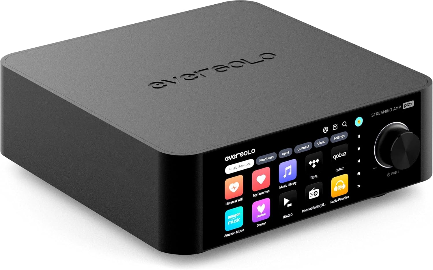Eversolo Play | Music Streamer with DAC & Amplifier 60W×2ch(8Ω) / 110W×2ch(4Ω) | 5.5" LCD Touchscreen, Support Room Correction & Multi Room System, Stream Qobuz, Tidal&More | Black (Standard Edition)