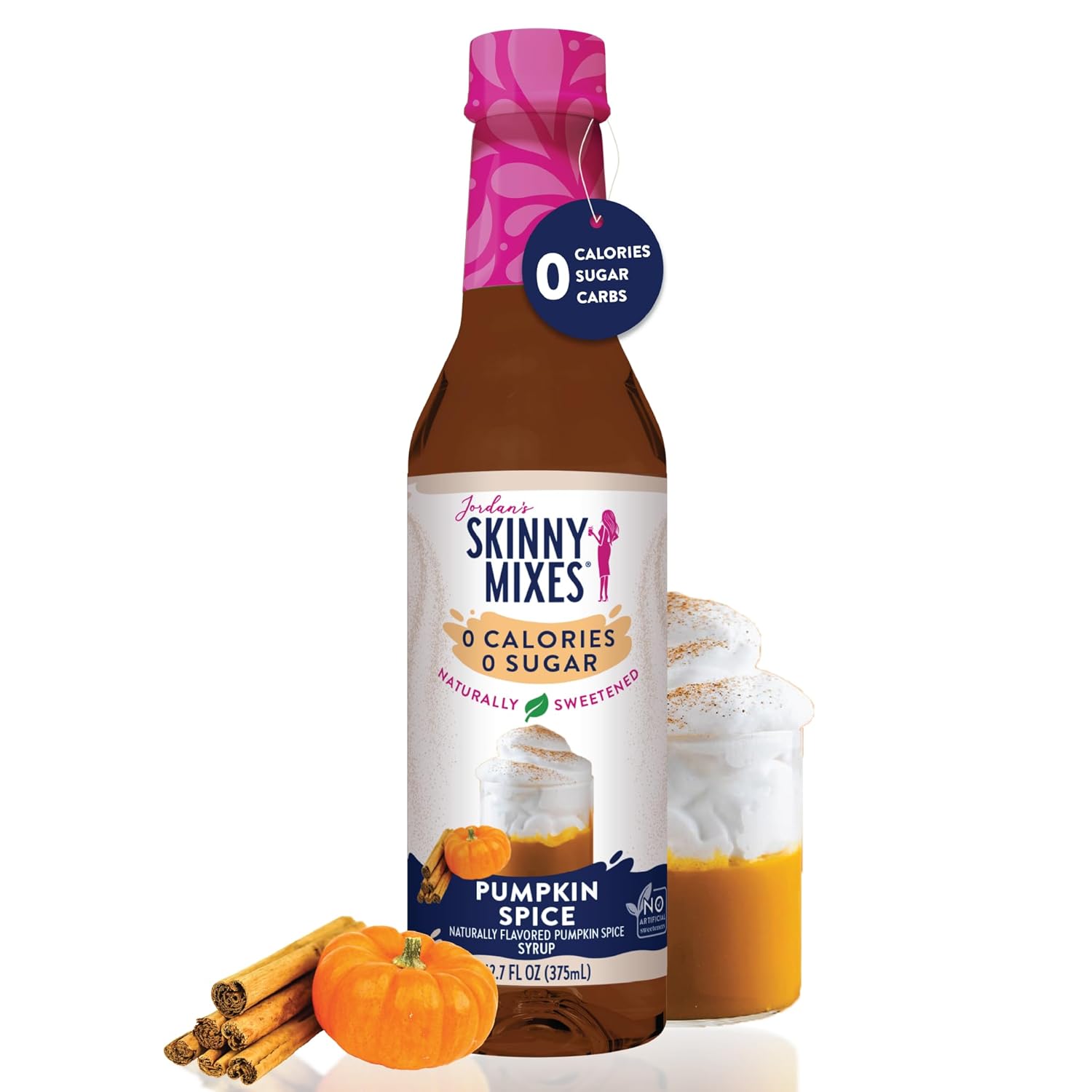Jordan's Skinny Syrups Sugar Free Syrup, Pumpkin Spice Syrup, 12.6 oz, Zero Sugar and Zero Calorie Flavoring for Coffee, Protein Shake, Cocktail or Mocktail Drinks and More, Naturally Sweetened Line
