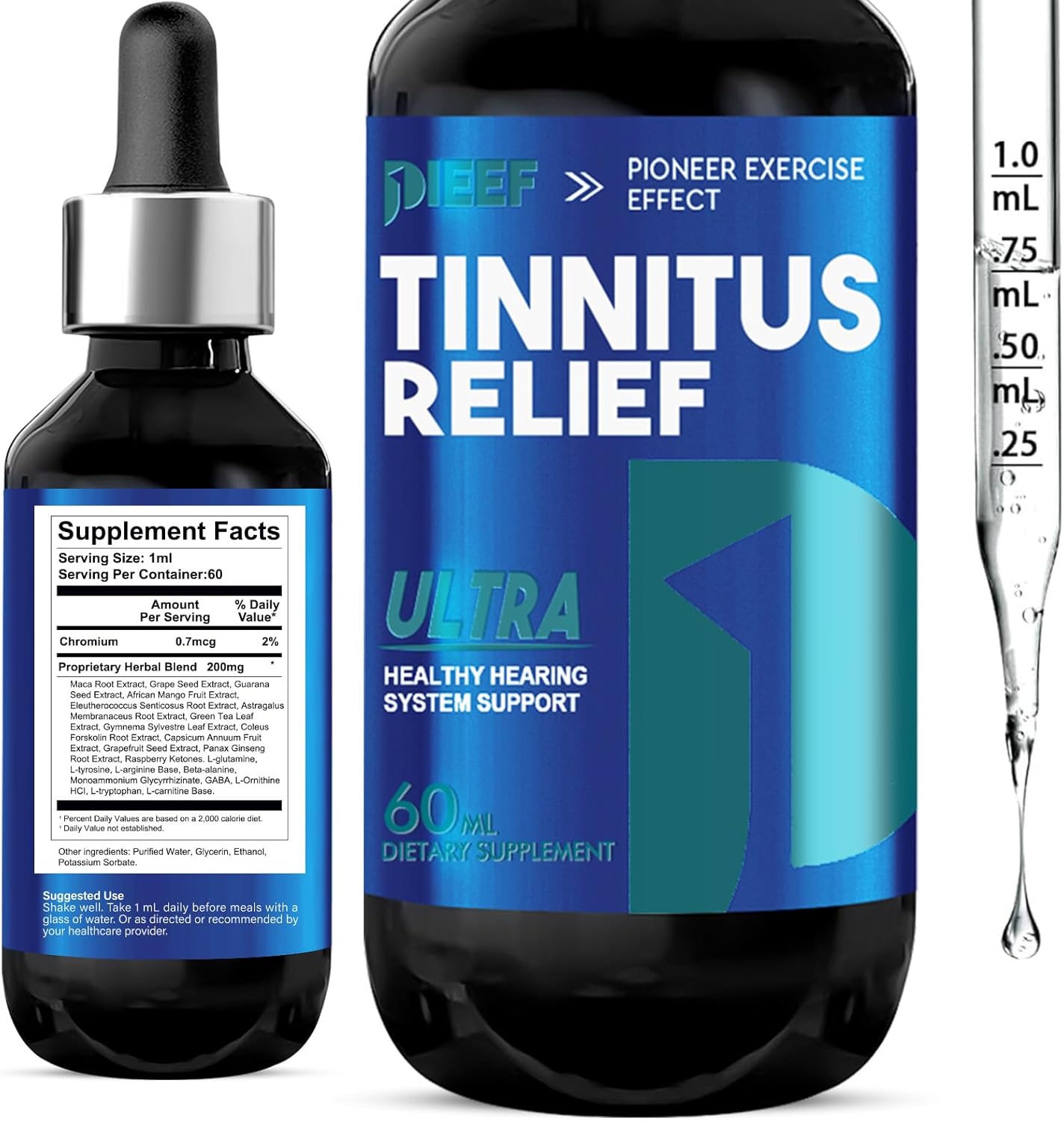 Tinnitus Relief for Ringing Ears, Effective Tinnitus Relief Drops, Natural Herbal Tinnitus Supplement Reduce Ear Clicking Buzzing, Improving Hearing for Men and Women, 60ML/2Fl Oz